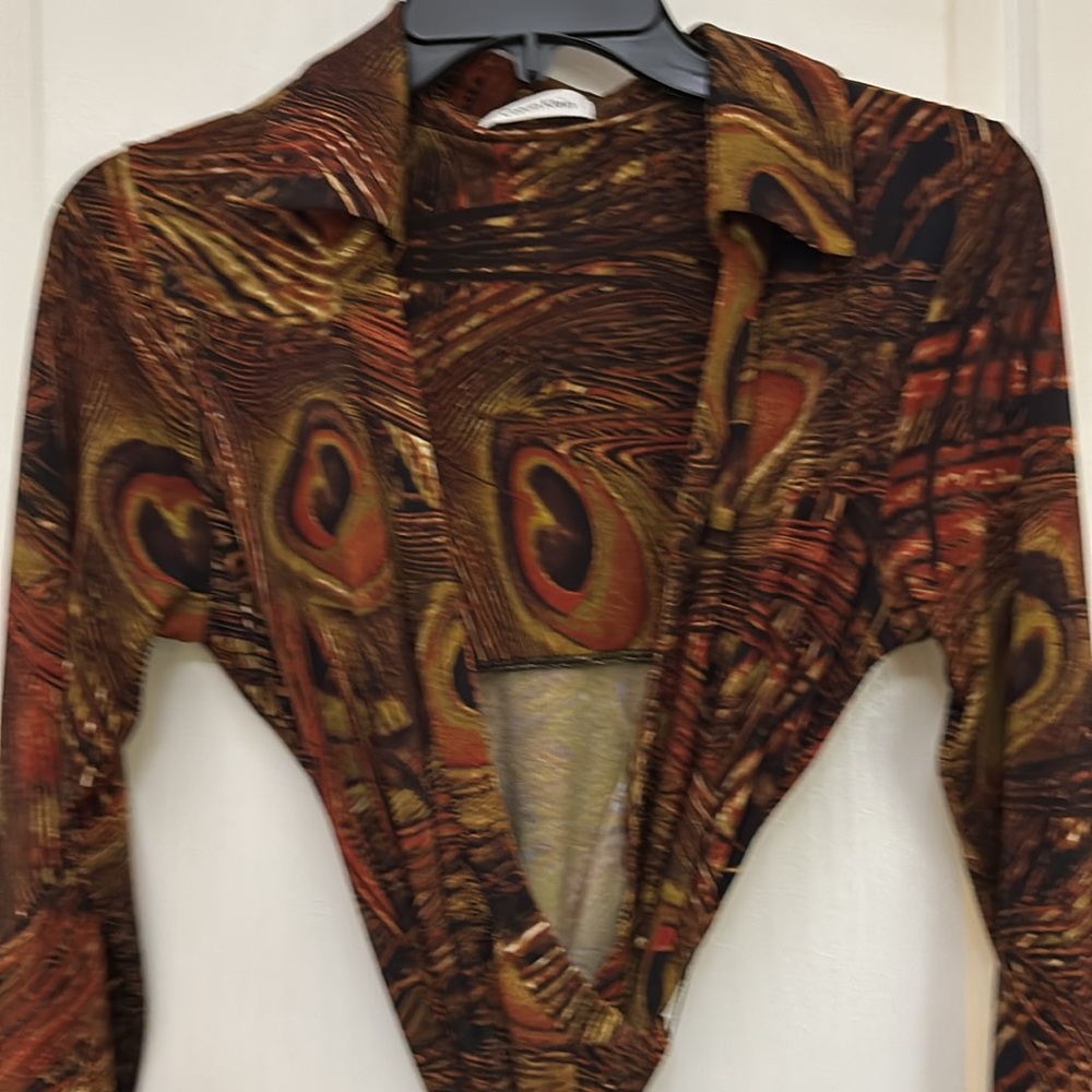 Calvin Klein Brown Long Sleeves Collared Wrap Dress Sz M Stretchy